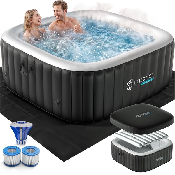 CASARIA Piscina Idromassaggio Gonfiabile Quadrata 165x165cm 4 Persone Vasca SPA Esterna Interna Quadrata 100 Getti Protezione Antigelo con Filtro Accessori