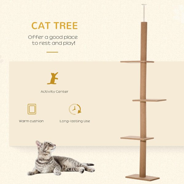 AllMyPets Tiragraffi per Gatti Albero Tiragraffi a 4 Livelli Fissaggio a Soffitto Regolabile 43x27x228-260cm - 296V02BND30