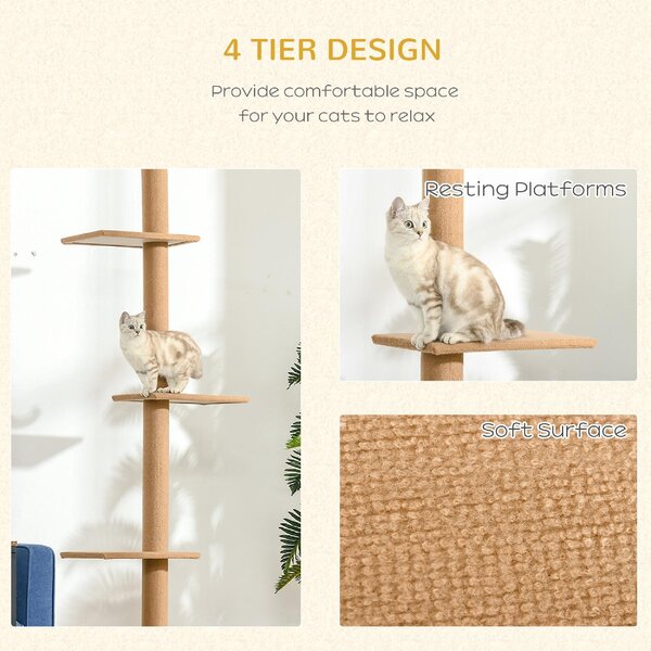 AllMyPets Tiragraffi per Gatti Albero Tiragraffi a 4 Livelli Fissaggio a Soffitto Regolabile 43x27x228-260cm - 296V02BND30