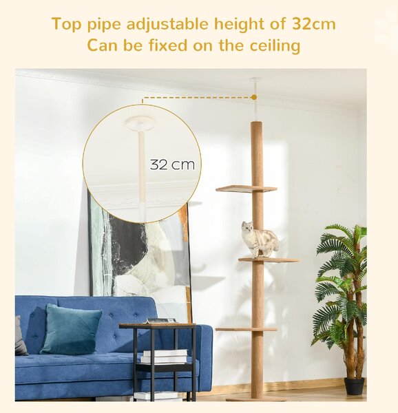 AllMyPets Tiragraffi per Gatti Albero Tiragraffi a 4 Livelli Fissaggio a Soffitto Regolabile 43x27x228-260cm - 296V02BND30