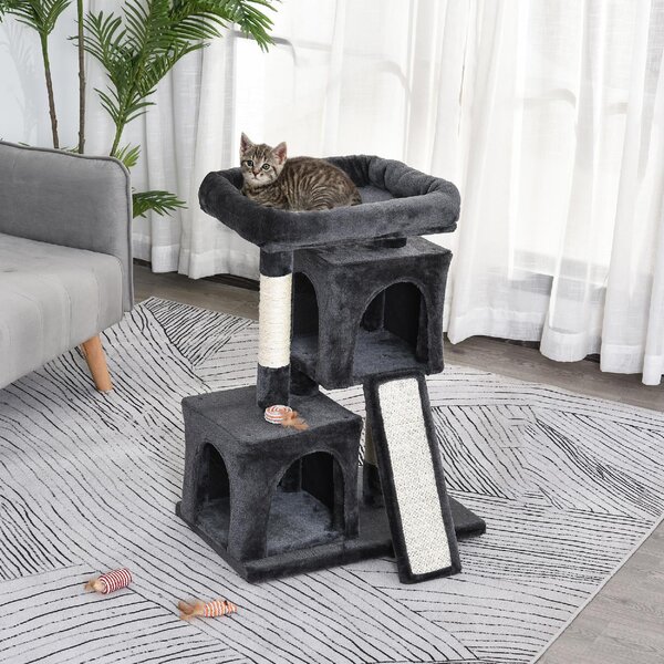 AllMyPets Tiragraffi per Gatti Albero Tiragraffi con Pali in Sisal Lettino e 2 Casette 59x39x83 cm colore Nero - 86CG-D30