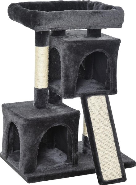 AllMyPets Tiragraffi per Gatti Albero Tiragraffi con Pali in Sisal Lettino e 2 Casette 59x39x83 cm colore Nero - 86CG-D30