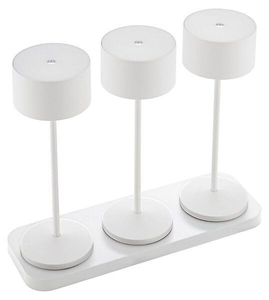 Lampada da tavolo a batteria Veluna, 245 mm, bianco neve, set da 3 pezzi. Il set include 3 lampade e un caricabatterie multiplo per 3 dispositivi