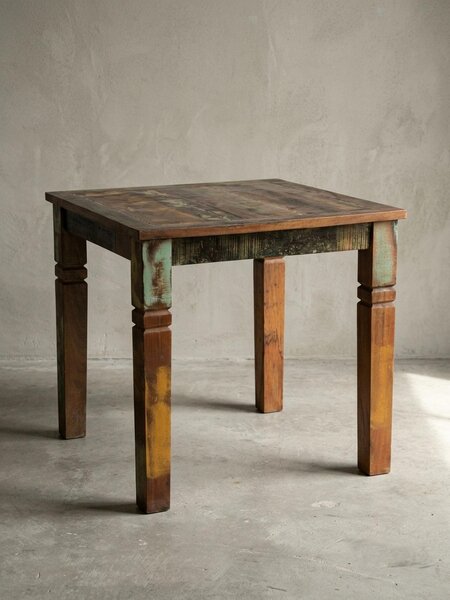 Tavolo da pranzo KALKUTTA 80 x 80 x 76 cm in legno massello di mango stile shabby chic, design rustico, tavolo da pranzo in legno di barca, tavolo da pranzo rettangolare, tavolo da cucina per 4 persone