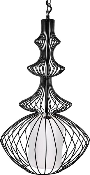 BELIANI Lampada a sospensione con paralume in metallo nero e griglia. Vista della lampadina. Design a cascata. Aspetto industriale