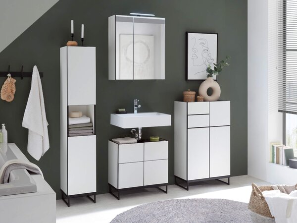 Set di mobili da bagno VENEZIA 60 cm bianco opaco Armadio alto Armadio a specchio Wbu Set di mobili alti 1