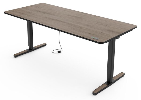 Yaasa Desk Pro: scrivania regolabile in altezza con motore elettrico, 200 x 80 cm, rovere scuro/nero – comando manuale touch – 9 posizioni memorizzabili – indicatore di altezza