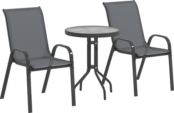 Set 3 Pezzi da Giardino 2 Sedie da Giardino 54x71x93 cm e Tavolino Rotondo Ø60x71 cm in Acciaio Grigio Scuro