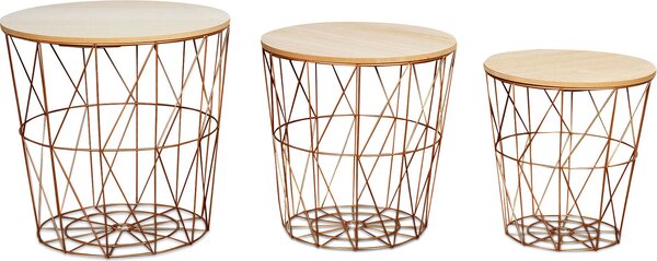 Set di 3 tavolini in metallo cestino metallico cestino in filo di rame tavolino da caffè coperchio decorazione