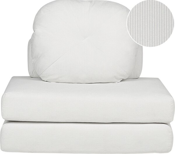 DIVANO DA TERRA BELIANI, bianco, in tessuto corduroy, 1 posto, con funzione letto. Estensibile, con cuscini. Design moderno, ideale per soggiorno, camera da letto, cameretta o stanza degli ospiti