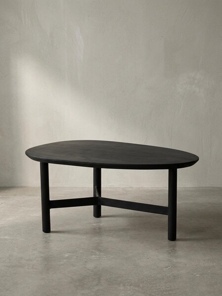 Tavolino da salotto 86x50x37 cm in legno massello di mango / metallo nero Tavolino da salotto, tavolino da salotto di design a forma di rene, tavolino da caffè a tre gambe Salotto moderno