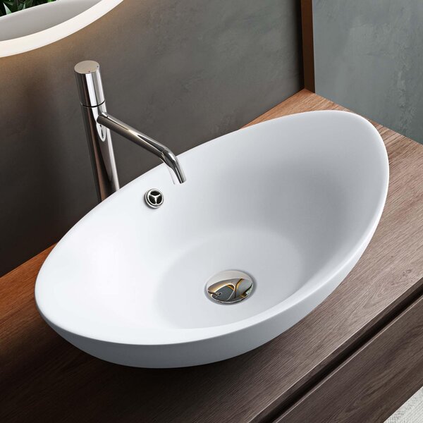 Mai & Mai Lavabo ovale da appoggio in ceramica 59x38 cm bianco opaco Lavabo con nano rivestimento Br818