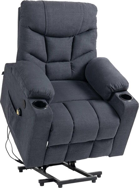 Poltrona reclinabile Andover, elettrica, con funzione di sollevamento e portabicchieri | Colore: grigio | Materiale: tessuto