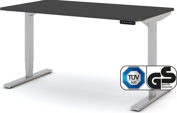 Scrivania ASSMANN regolabile elettricamente in altezza Y-Line Curved in alluminio bianco antracite, 140x80cm, funzione memoria, funzione motore a 2 ripiegamenti