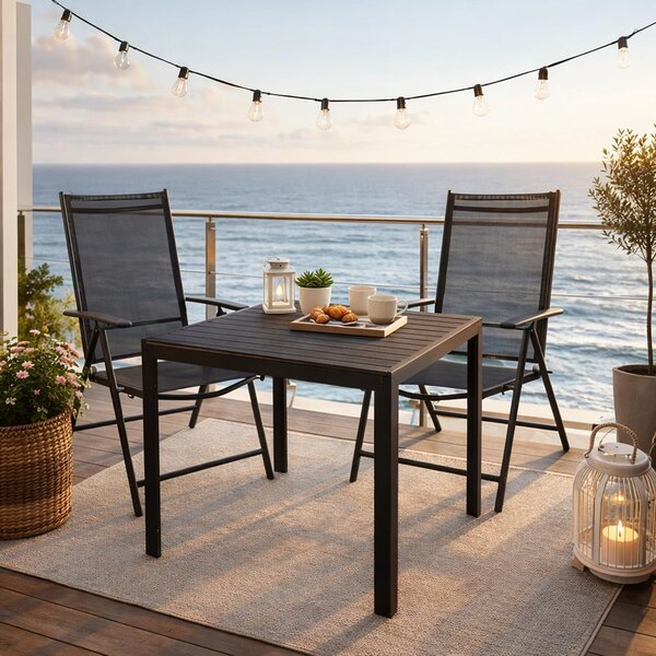 Set da giardino 3 pezzi Set di sedute 90x90 cm Alluminio Non-Wood Schienale alto
