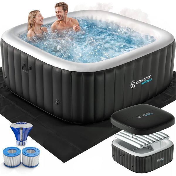 CASARIA Piscina Idromassaggio Gonfiabile Quadrata 178 x 178 cm 6 Persone Vasca SPA Esterna Interna 140 Getti Protezione Antigelo con Filtro Accessori