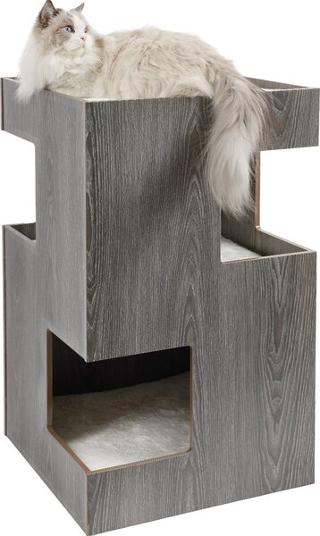 Cat Castle - Torre per gatti con grotta in legno - grigio scuro - 50 x 50 x 80 cm