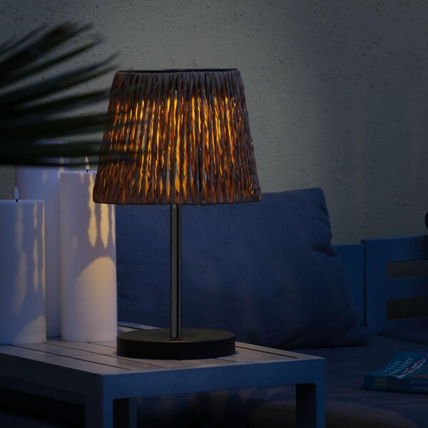 Lampada da tavolo a LED con pannello solare, effetto rattan - LED bianco caldo - A: 48 cm - Sensore di luce