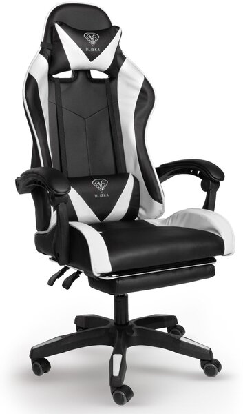 Poltrona direzionale, sedia da ufficio, sedia da gaming, sedia da ufficio sportiva, colore: nero/bianco