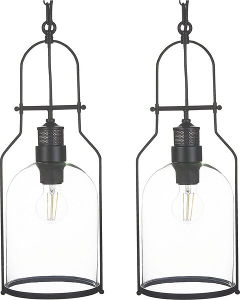 BELIANI Set di 2 lampade a sospensione struttura in metallo nero 166 cm paralume in vetro trasparente plafoniera stile retrò