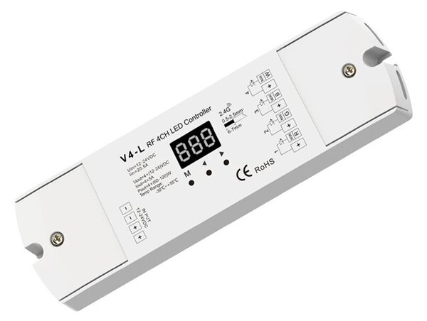 Ricevitore/dimmer LED wireless DOTLUX Tecnologia Fusion con funzione stand-alone integrata 4x5A 12-24V DC per strisce LED multicolore