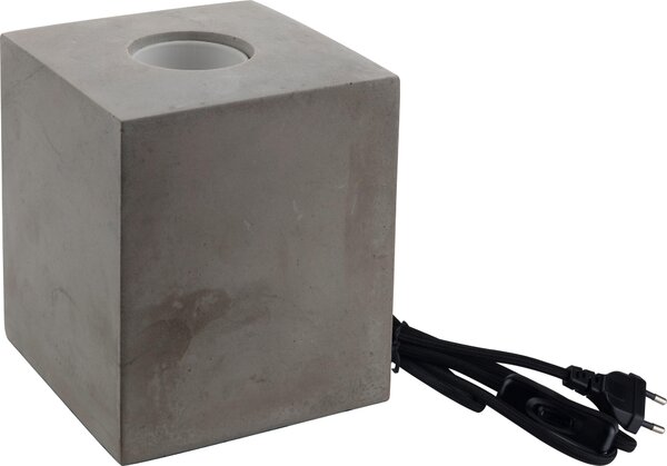 Lampada da tavolo LUXULA, CUBE, metallo, E27, effetto cemento, cavo tessile con interruttore