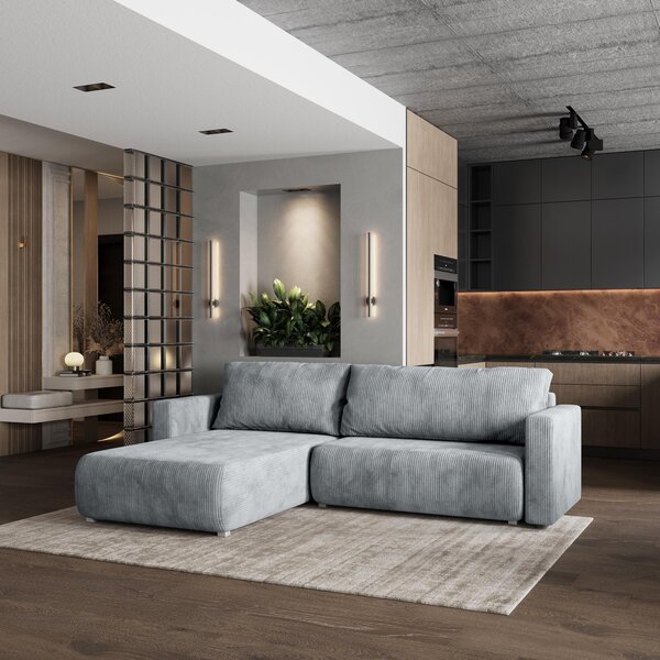 Divano angolare Masseno TURIN P con funzione letto a L, divano con box letto, divano da salotto, divano, divano, divano letto, set di divani - grigio chiaro, POSO 55