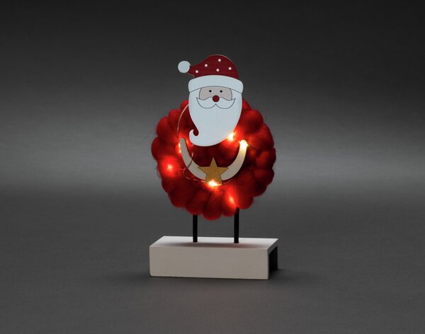 Konstsmide Sagoma LED in legno "Babbo Natale con cotone", rosso, timer 6H, 6 diodi bianco caldo, a batteria, per interni, batteria: 2 x AA 1,5V (escl.) - 3267-550