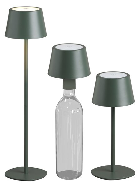 Northpoint 3in1 Lampada da tavolo a LED set di 2 lampade a bottiglia in verde oliva altezza massima 45 cm con batteria da 3000mAh 200lm luce bianca calda (3000K) dimmerabile in continuo per uso interno ed esterno