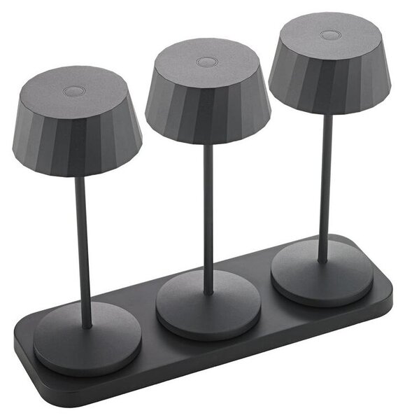 Lampada da tavolo a batteria Facetta, set da 3, colore nero, 1,3W, tecnologia FlexMood, temperatura di colore 2200/2700K, grado di protezione IP44, luminosità 150/135 lumen, indice di resa cromatica Ra80, connettività USB-C