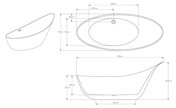 Vasca da bagno freestanding SOPHIE - Acrilico - Bianco, lucido - Schienale per poggiatesta
