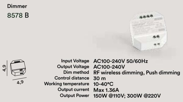 Dimmer perenz 8578 b 300w regolatore d'intensità scatola 503 220v - Perenz
