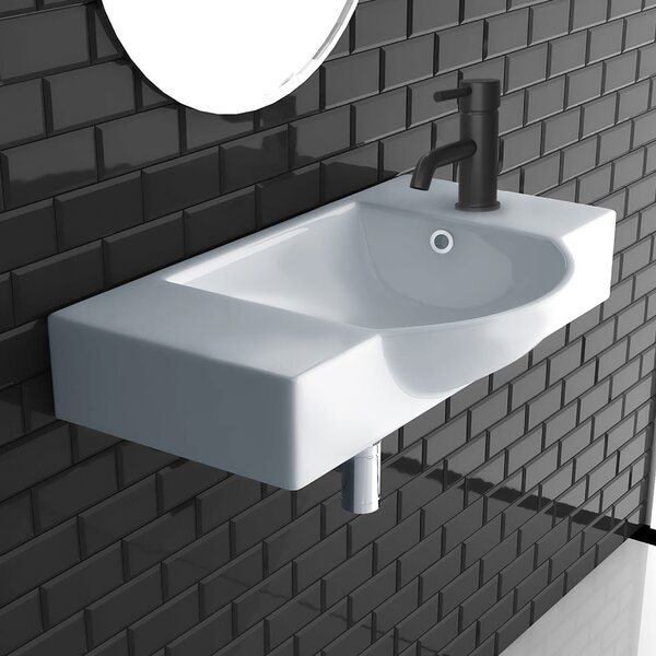 Lavabo Alpenberger Lavabo da bagno 55 cm di larghezza Angolare Ovale | Lavabo piccolo Lavabo piccolo WC ospiti e bagno | Lavabo sospeso per lavabi | Lavabo ospiti Lavabo stretto Lavabo mini