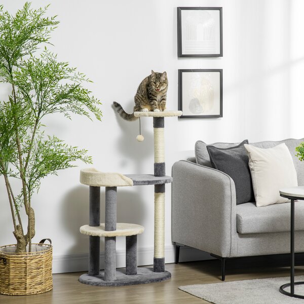 PawHut Albero Tiragraffi per Gatti a 3 Livelli con Pali in Sisal e Altezza 105cm, Grigio|Aosom