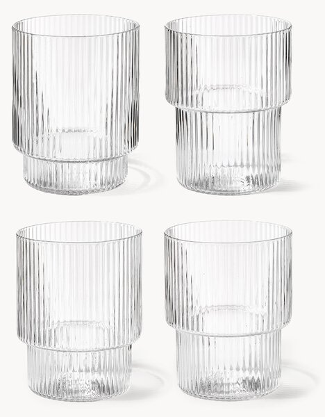 Set di 4 bicchieri per acqua in vetro soffiato con scanalatura in rilievo Ripple, 200 ml