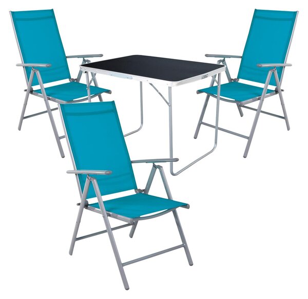 Set da campeggio da 4 pezzi: tavolo da campeggio + 3 sedie pieghevoli