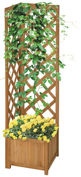 Outsunny Fioriera da Giardino in Legno di Abete Marrone con Grigliato per Piante Rampicanti, Design Elegante, 40x40x145 cm