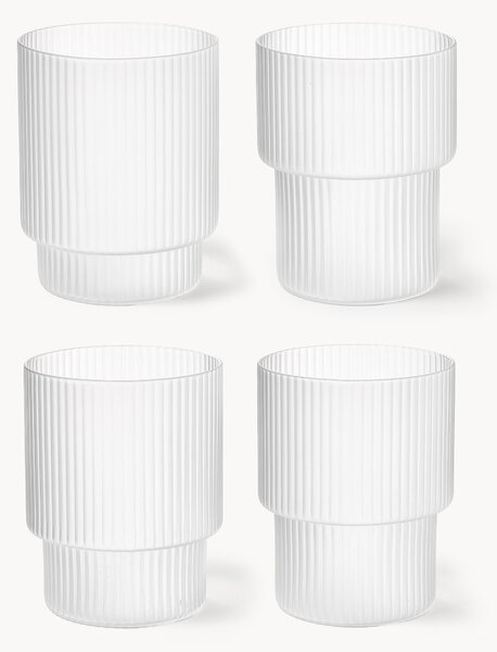 Set di 4 bicchieri per acqua in vetro soffiato con scanalatura in rilievo Ripple, 200 ml