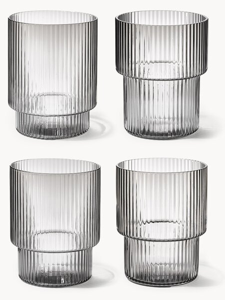 Set di 4 bicchieri per acqua in vetro soffiato con scanalatura in rilievo Ripple, 200 ml