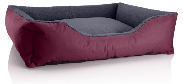 Letto per cani BedDog TEDDY, divanetto lavabile con bordo e cuscino, CHERRY-ROCK (bordeaux/grigio), (XL) ca. 100x85x23 cm