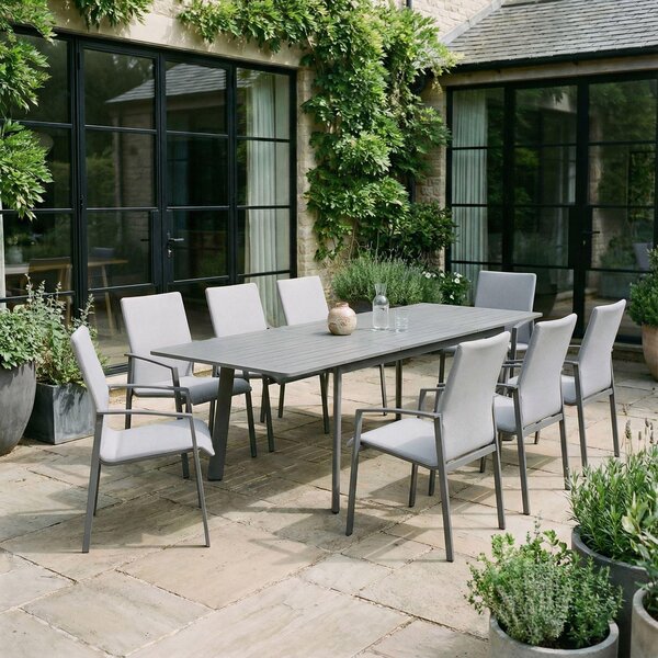 Set di mobili da giardino VERANO, antracite/grigio chiaro - con 8 sedie e tavolo da giardino allungabile, alluminio e tessuto resistente alle intemperie, impilabile, resistente, mobili da esterno, mobili da balcone, mobili da terrazza