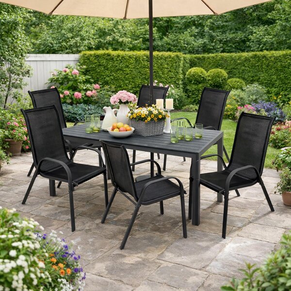 Set da giardino 7 pezzi 180x90 cm alluminio Non-Wood antracite/nero