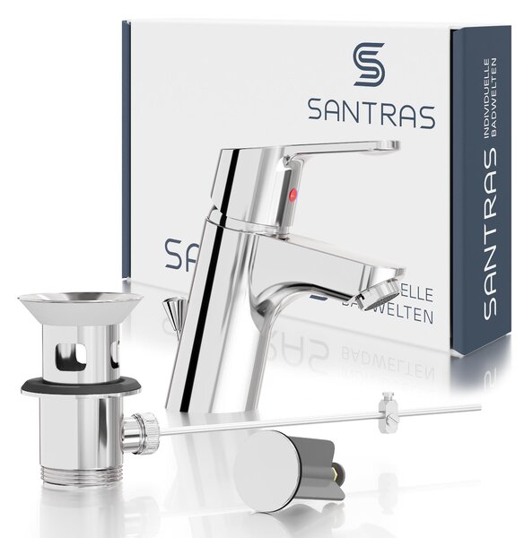 Miscelatore per lavabo SANTRAS® con asta di trazione incl. scarico pop-up in cromo