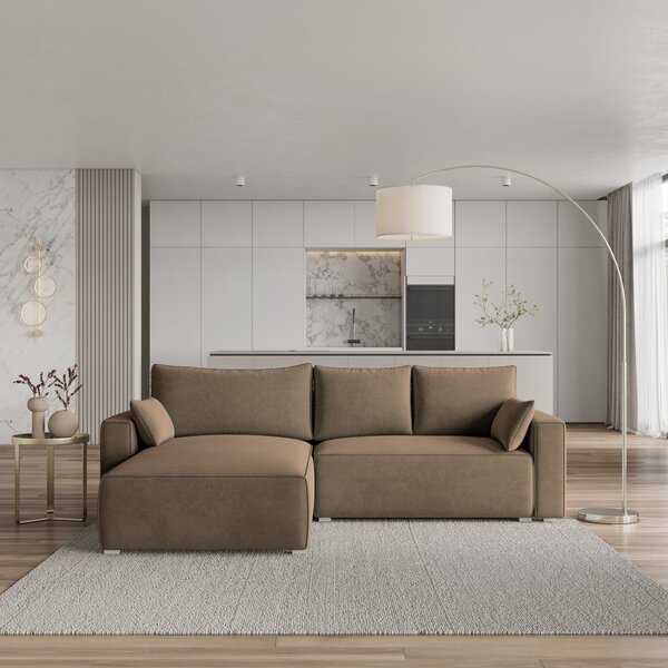 Divano angolare Masseno FORIL con funzione letto a L, divano con box letto, divano da salotto, divano, divano, divano letto, set di divani - beige, MONOLITH 09