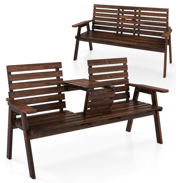 Panca da giardino COSTWAY con tavolino pieghevole, set di mobili da giardino per 2-3 persone, panca in legno con capacità di carico fino a 300 kg, dimensioni: 165x60x88 cm