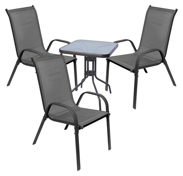 Set da balcone Bistro da 4 pezzi: tavolo + 3 sedie impilabili