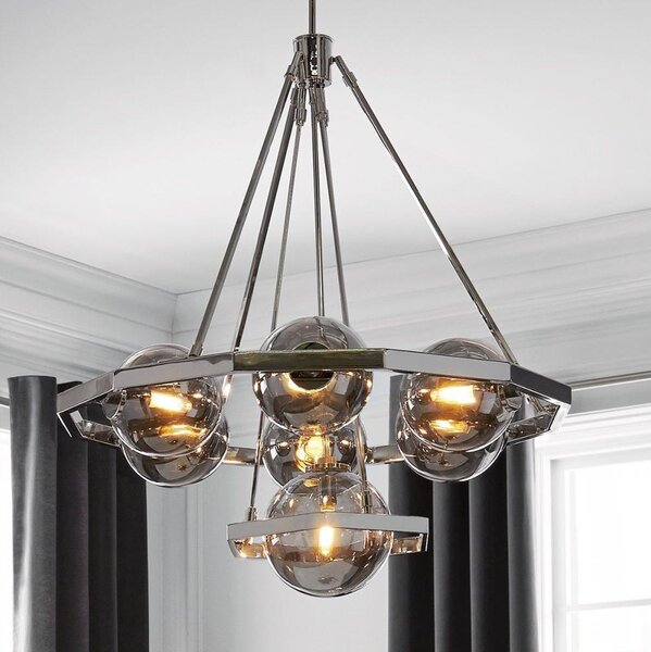 Quintiesse QN-HARPER7 - Lampadario a stelo HARPER 7xE14/60W/230V cromo lucido/fumé