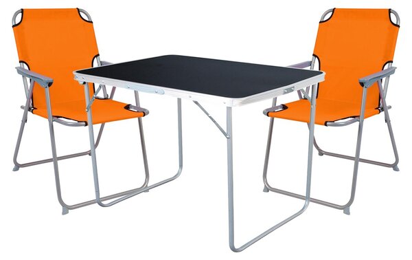 Set da campeggio da 3 pezzi: tavolo da campeggio + 2 sedie pieghevoli da campeggio, arancione