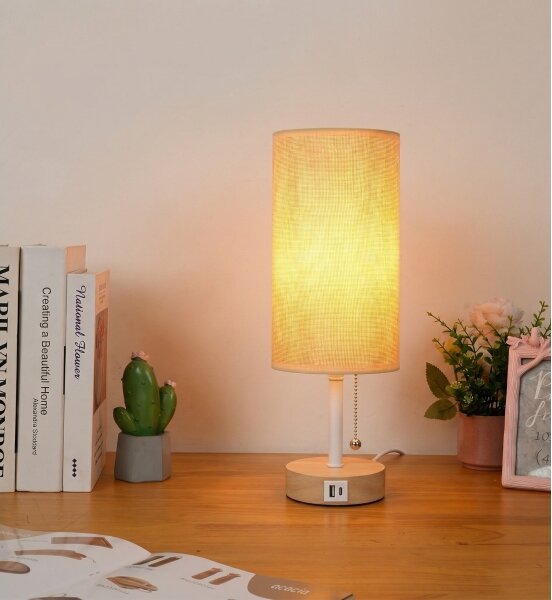Brilagi - Lampada da tavolo con porta USB TABLON 1xE27/25W/230V bianco/beige