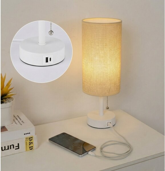 Brilagi - Lampada da tavolo con porta USB TABLON 1xE27/25W/230V bianco/beige